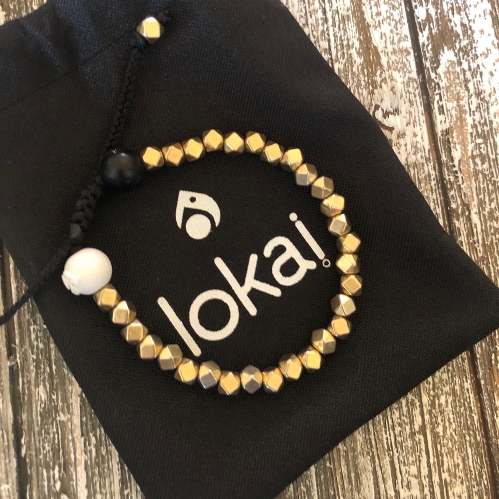 Lokai gold bead & black single wrap bracelet